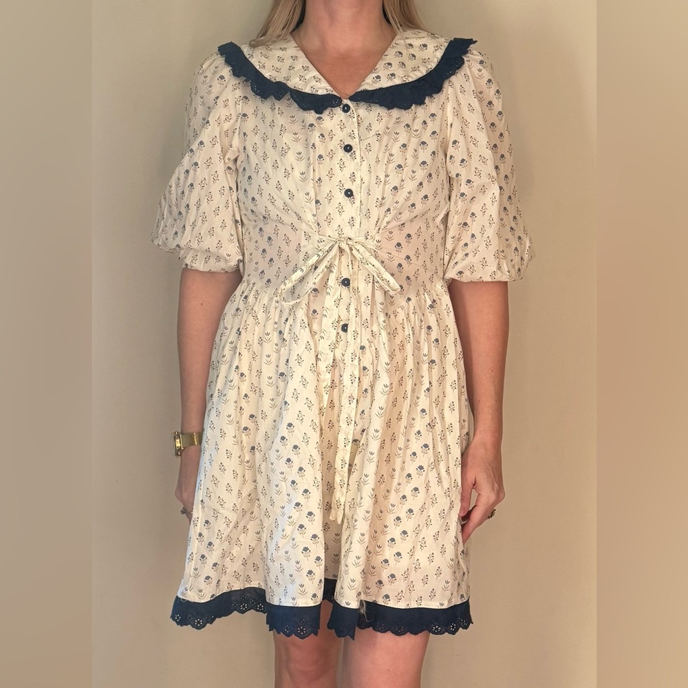 Entro Cream Dress with Navy Trim